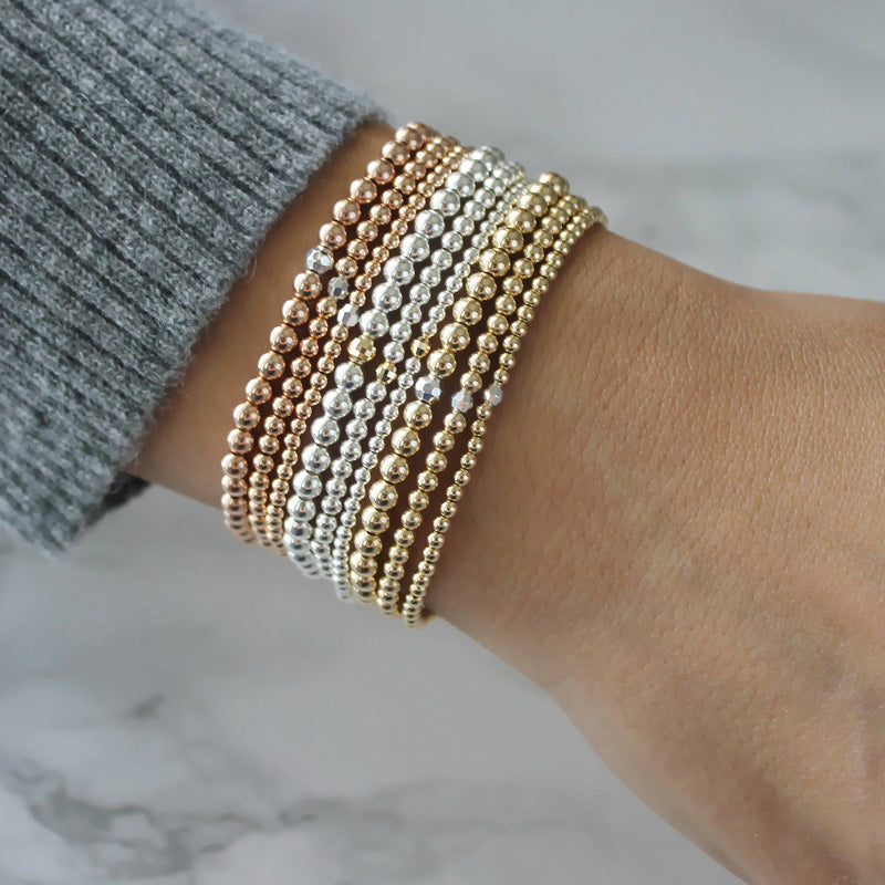 Single Diamond Cut Beaded Bracelet • B017