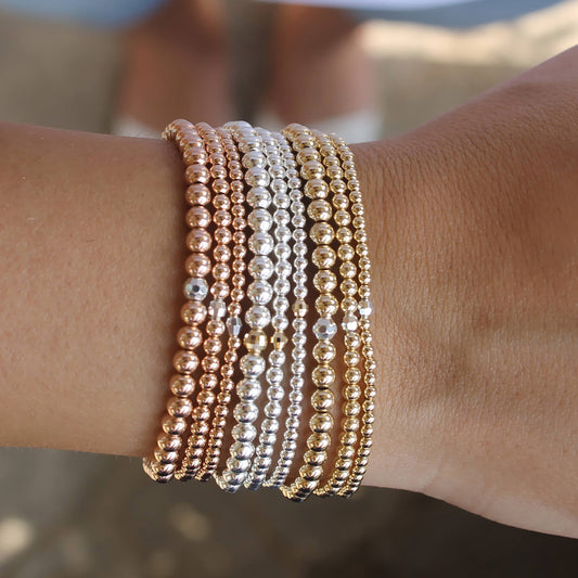 Rose Gold Diamond Cut Beaded Bracelet • B017
