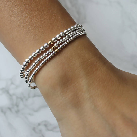 Silver Diamond Cut Beaded Bracelet • B017
