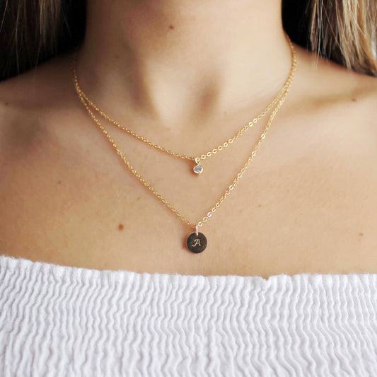 Silver CZ Layered Initial Necklace Set