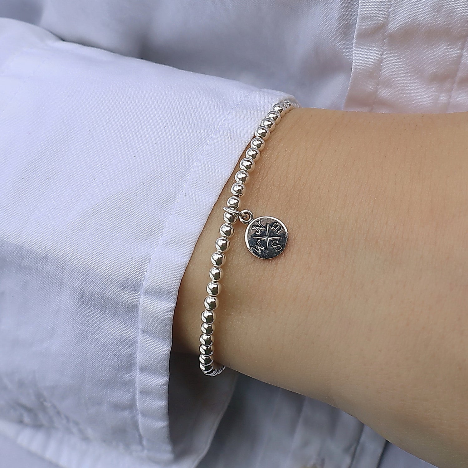 Sterling Silver Compass Charm Bracelet Set • B157