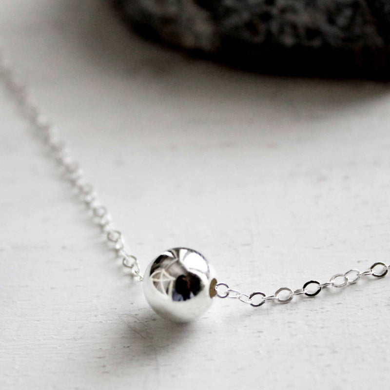 Single Silver Bead Dot Necklace • B198