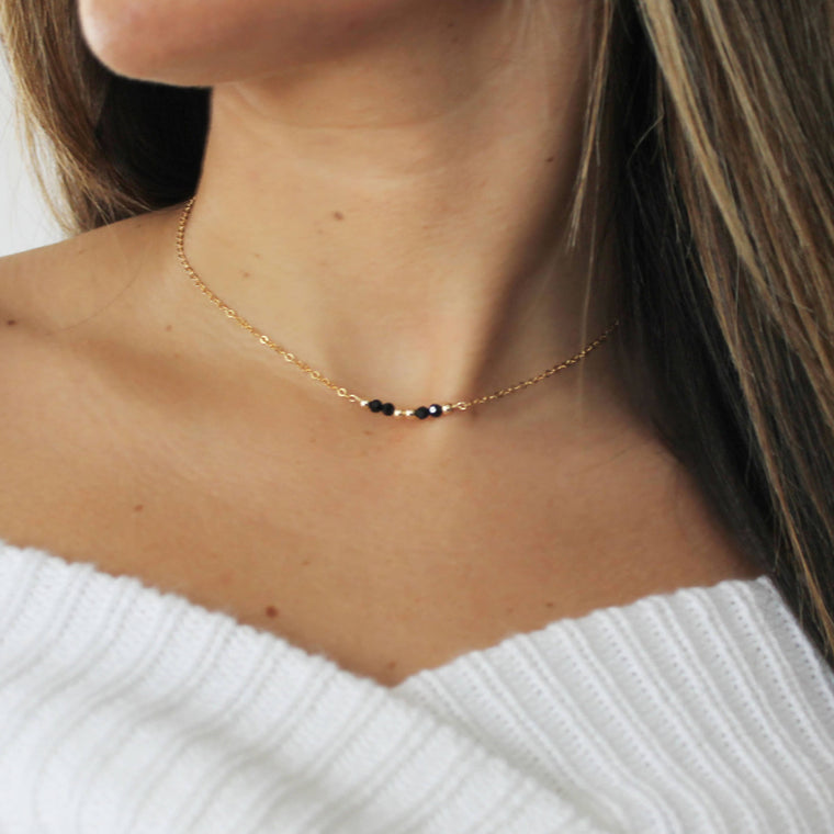 Gold and Black Beads Nugget Necklace • B215