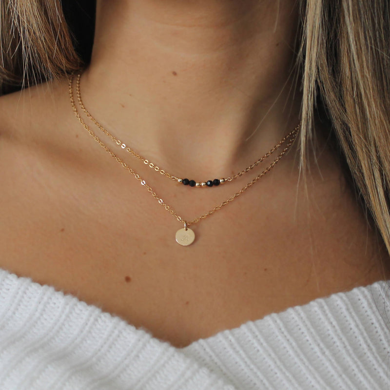 Gold and Black Beads Nugget Necklace • B215