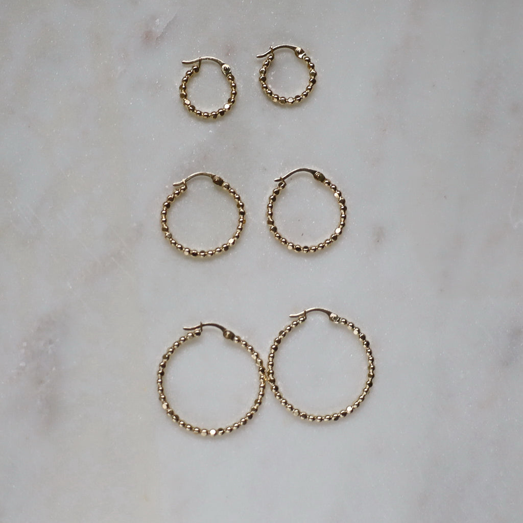 14K Gold Filled Beaded Hoop Earrings • B321