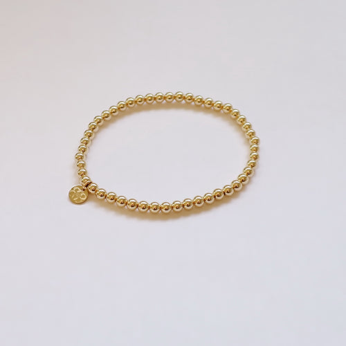 14K Solid Gold Heavy 4mm Wall Beads Initial Bracelet • B305