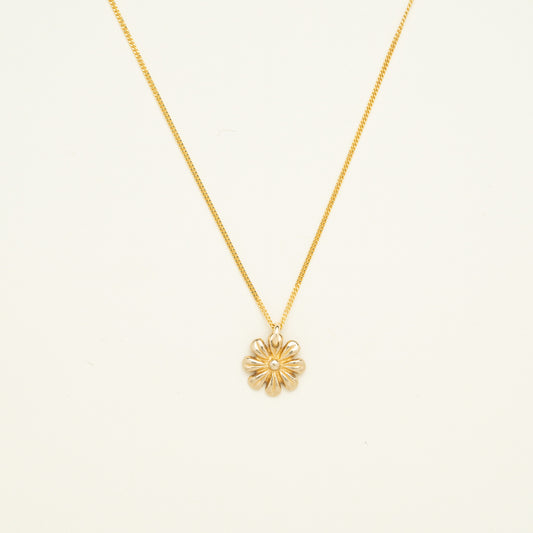 14K Solid Gold Flower Pendant Necklace
