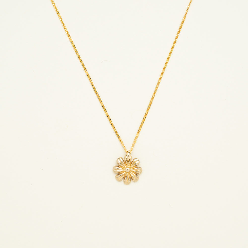 14K Solid Gold Flower Pendant Necklace • B299