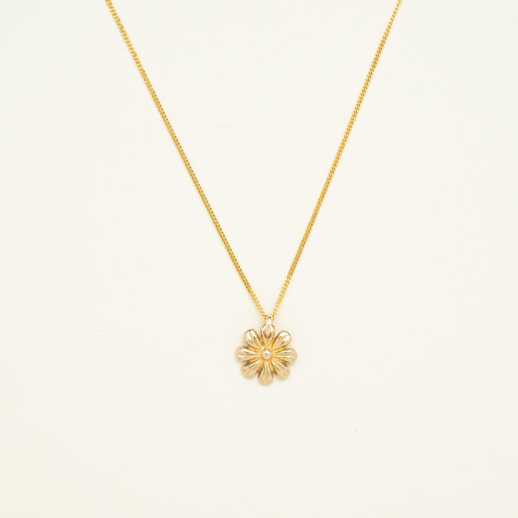 14K Solid Gold Flower Pendant Necklace • B299