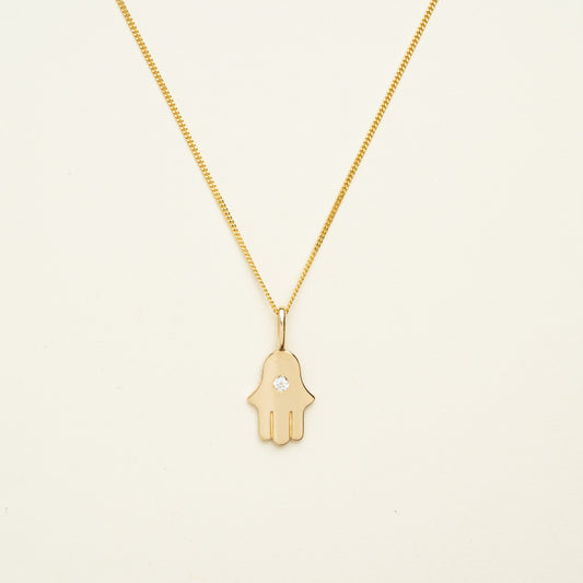 14K Solid Gold Hamsa Charm Necklace