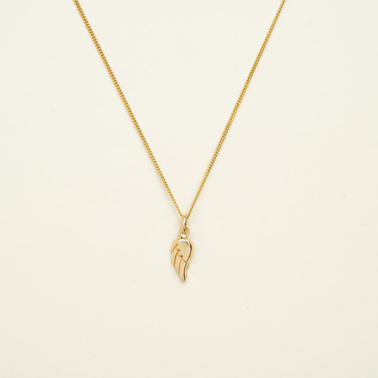 14K Solid Gold Angel Wing Pendant Necklace