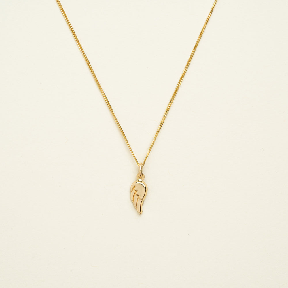 14K Solid Gold Angel Wing Charm Necklace • B306