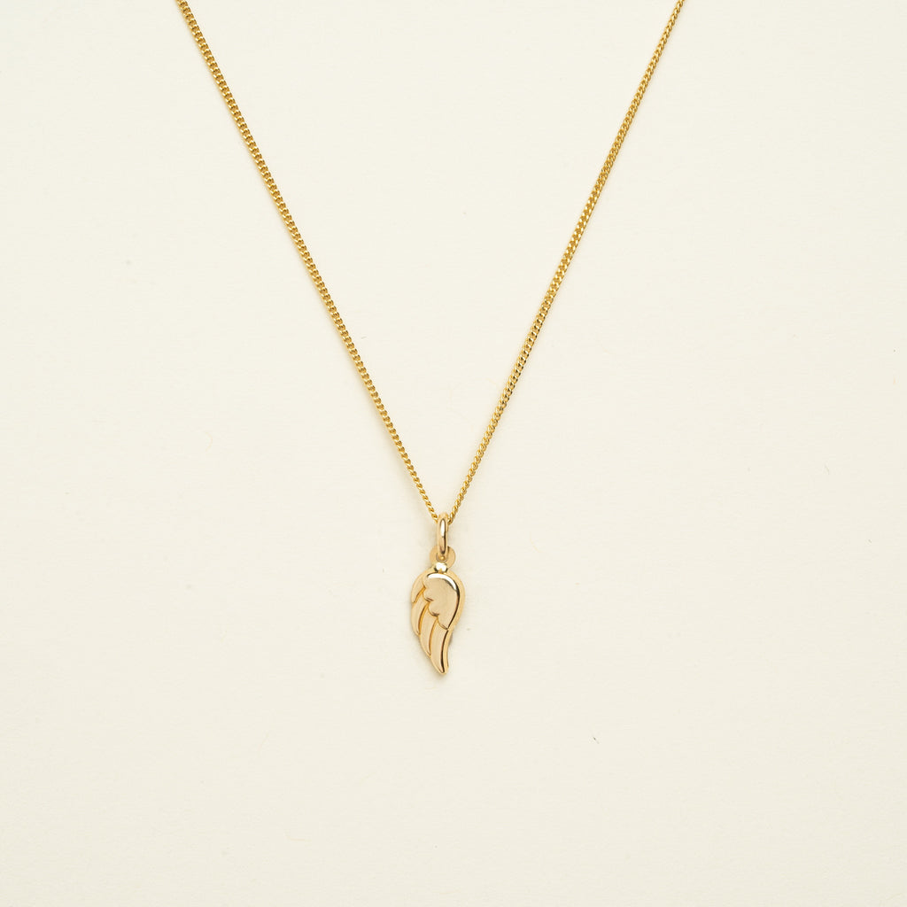 14K Solid Gold Angel Wing Charm Necklace • B306