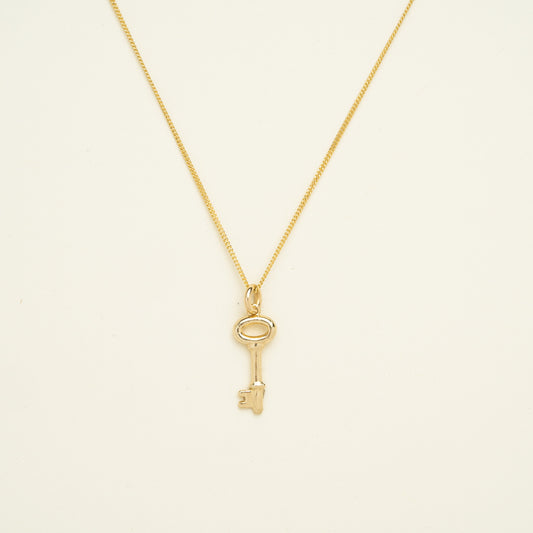 14K Solid Gold Dainty Key Necklace