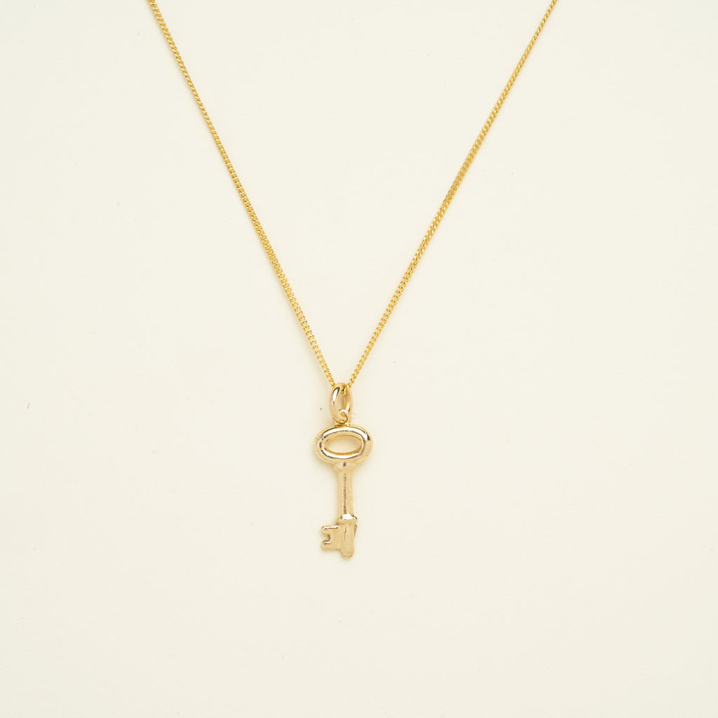 14K Solid Gold Dainty Key Necklace • B308