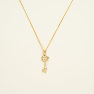 14K Solid Gold Dainty Key Necklace • B308