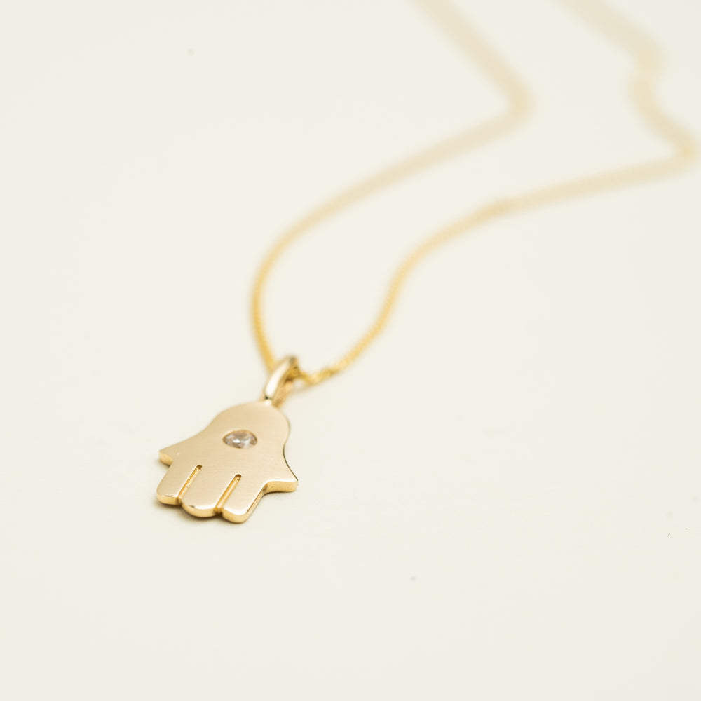 14K Solid Gold Hamsa Charm Necklace • B309