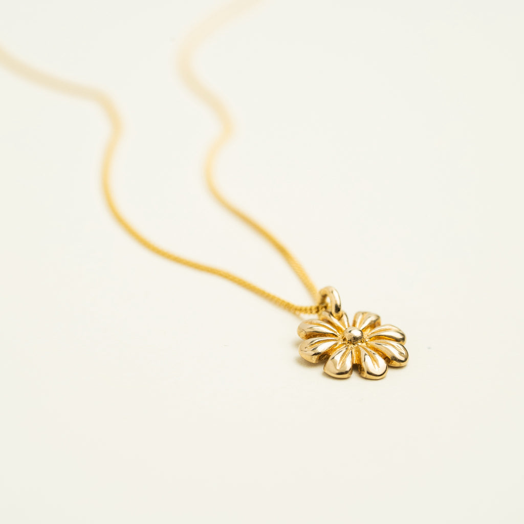 14K Solid Gold Flower Pendant Necklace • B299