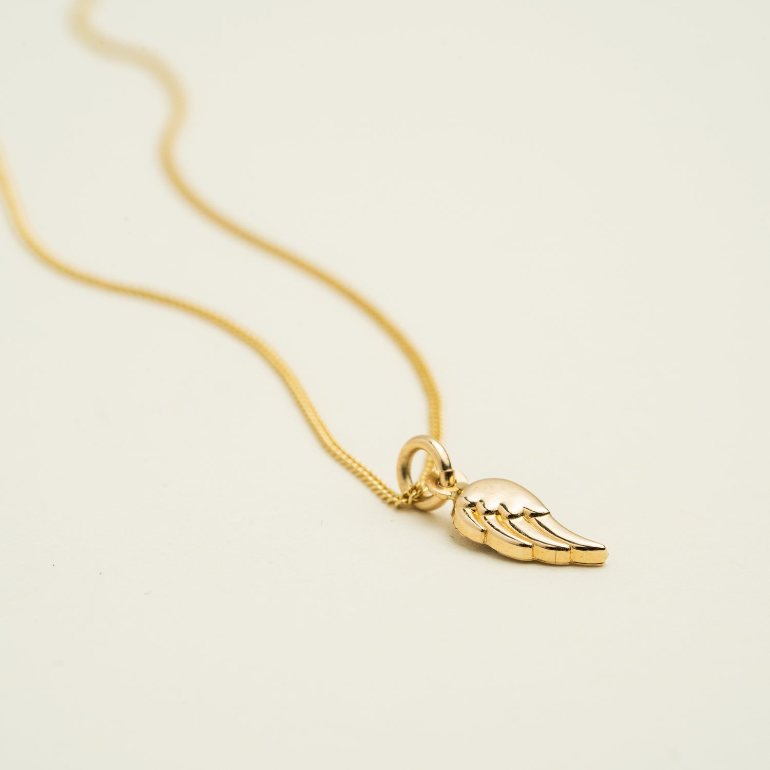 14K Solid Gold Angel Wing Charm Necklace • B306