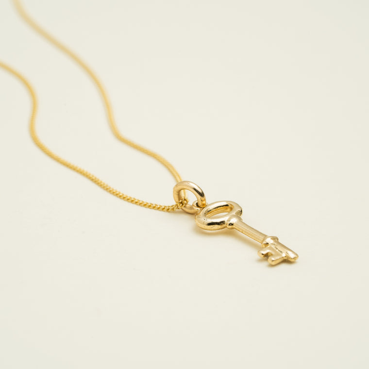 14K Solid Gold Dainty Key Necklace • B308