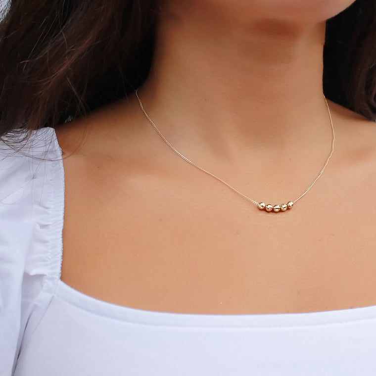 14K Solid Gold Beaded Necklace • B282