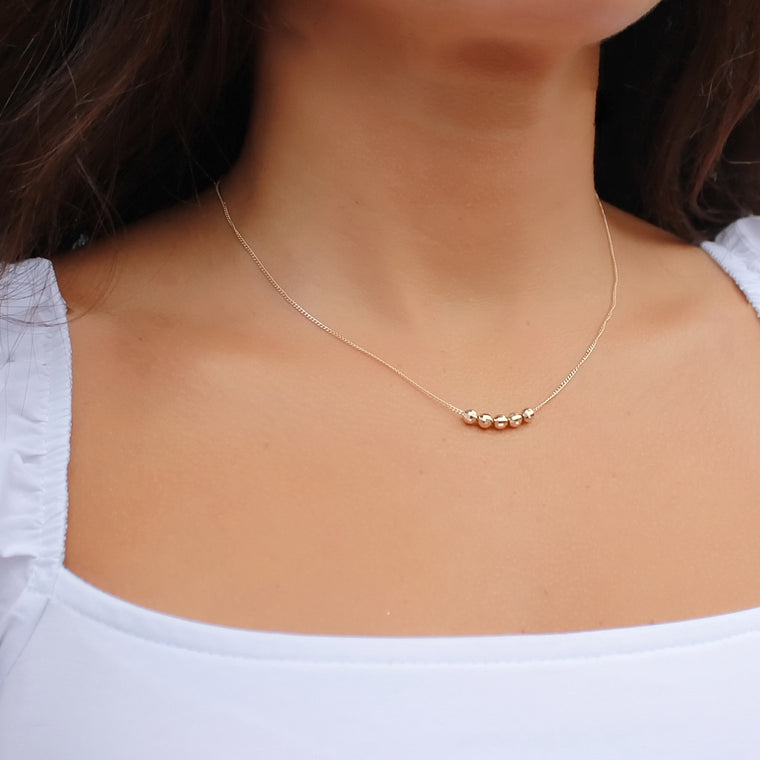 14K Solid Gold Beaded Necklace • B282