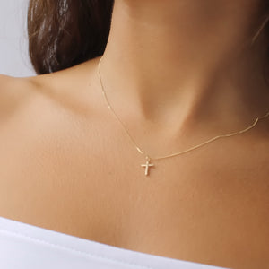 14K Solid Gold Cross Necklace For Women