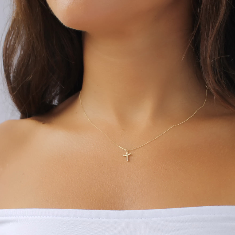 14K Solid Gold Cross Necklace • B285