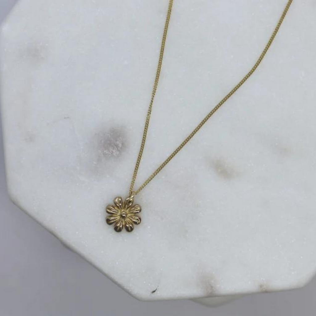 14K Solid Gold Flower Pendant Necklace • B299