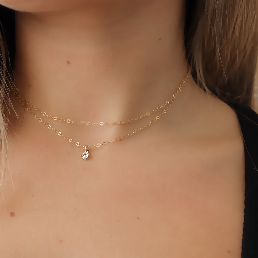 CZ Double Chain Choker Necklace