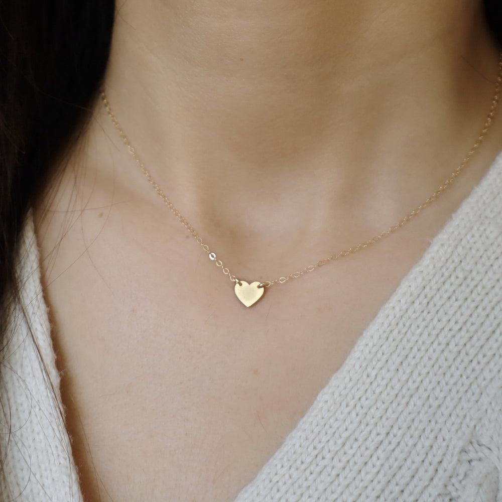 14K Solid Gold Initial on Heart Pendant Necklace • B325