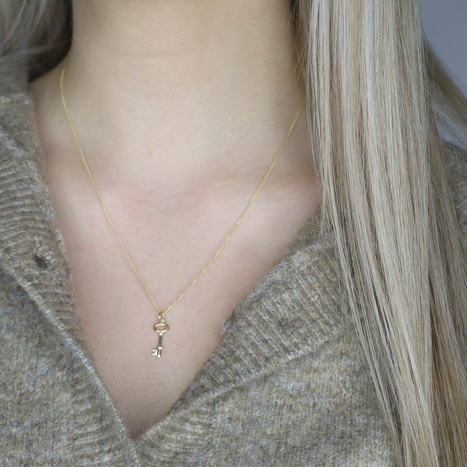 14K Solid Gold Dainty Key Necklace • B308