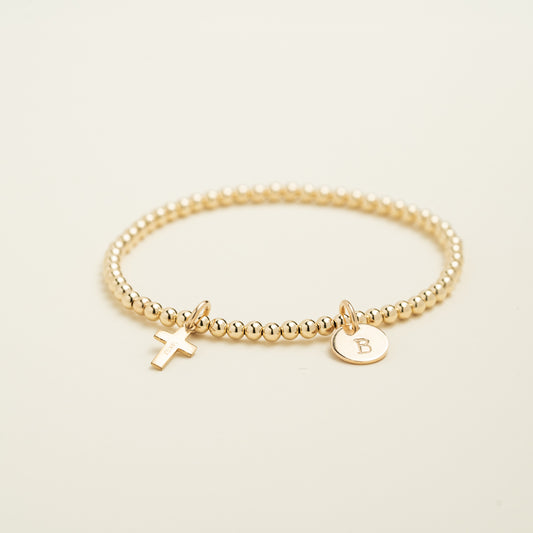 Gold Cross Charm Beaded Bracelet