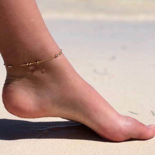 14K Gold Filled or Sterling Silver Chain Anklet with Beads • B330