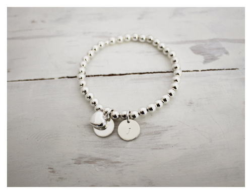 Silver Personalized Heart Beaded Bracelet • B025