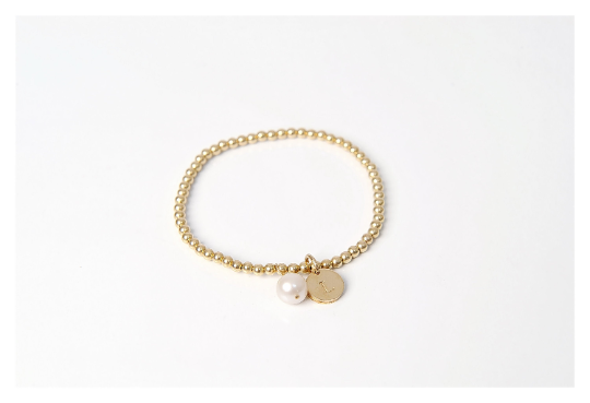 Gold Beaded Pearl Bracelet • B043