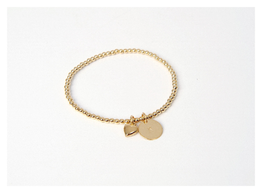 Gold Heart Initial Beaded Bracelet • B047