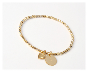 Gold Heart Initial Beaded Bracelet • B047