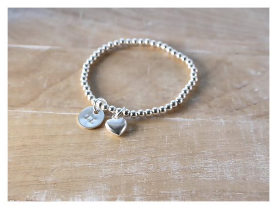Silver Beaded Heart Bracelet For Women
