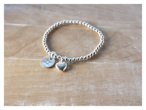 Sterling Silver Beaded Heart Bracelet • B051