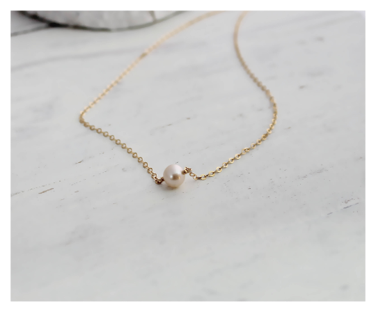 Gold Pearl Solitaire Necklace • B183