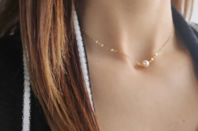 Gold Pearl Solitaire Necklace • B183