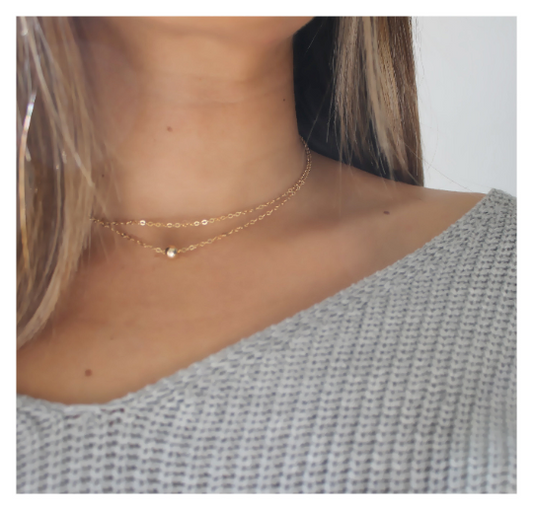 Rose Gold Single Bead Double Choker Necklace • B229