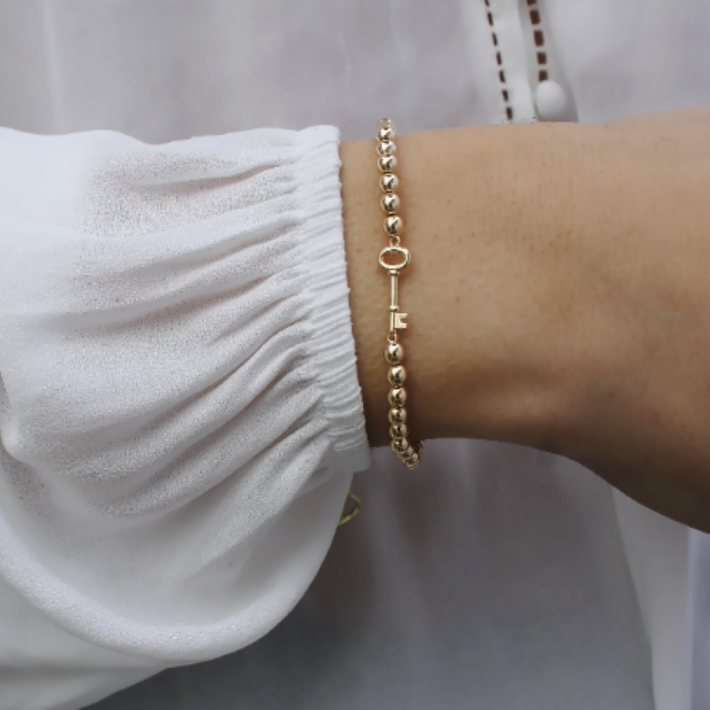 14K Gold Beaded Key Bracelet For Women