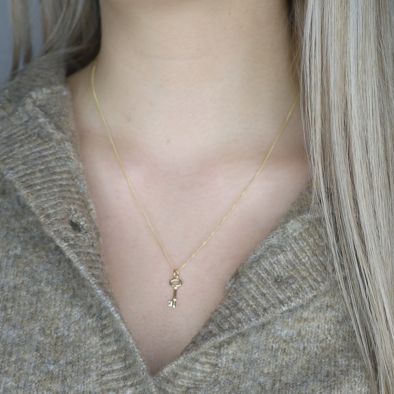 14K Solid Gold Dainty Key Necklace • B308